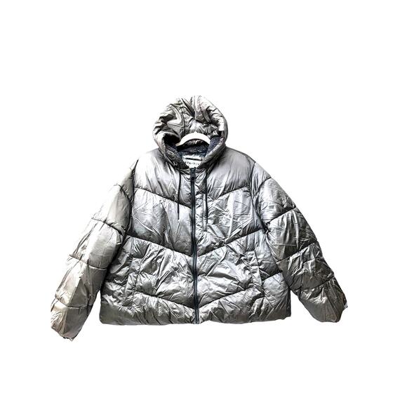 Ava Viv Puffer Jacket Short 1X Plus Winter Hood Coat Faux Fur Full Zip Gray Cozy - Picture 6 of 11